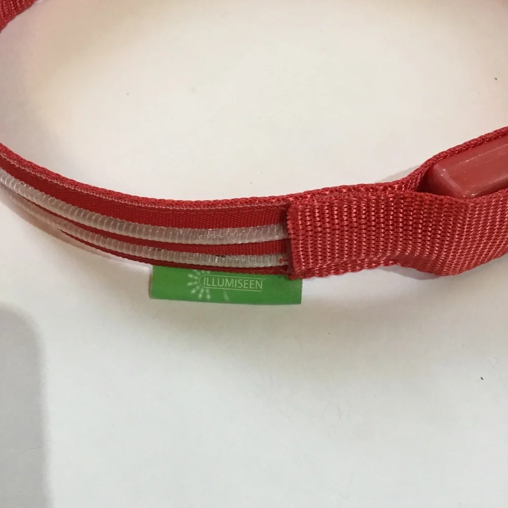 Illumiseen LED dog collar, lights up or flashes, nylon, size M, fits 16”to 20”.